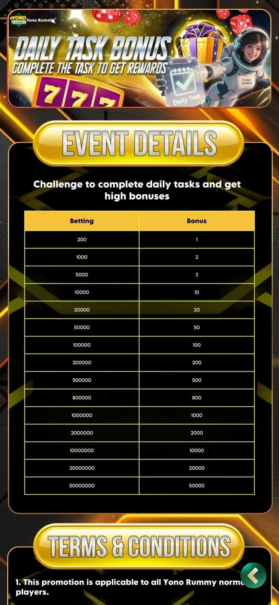 Daily task bonus event details