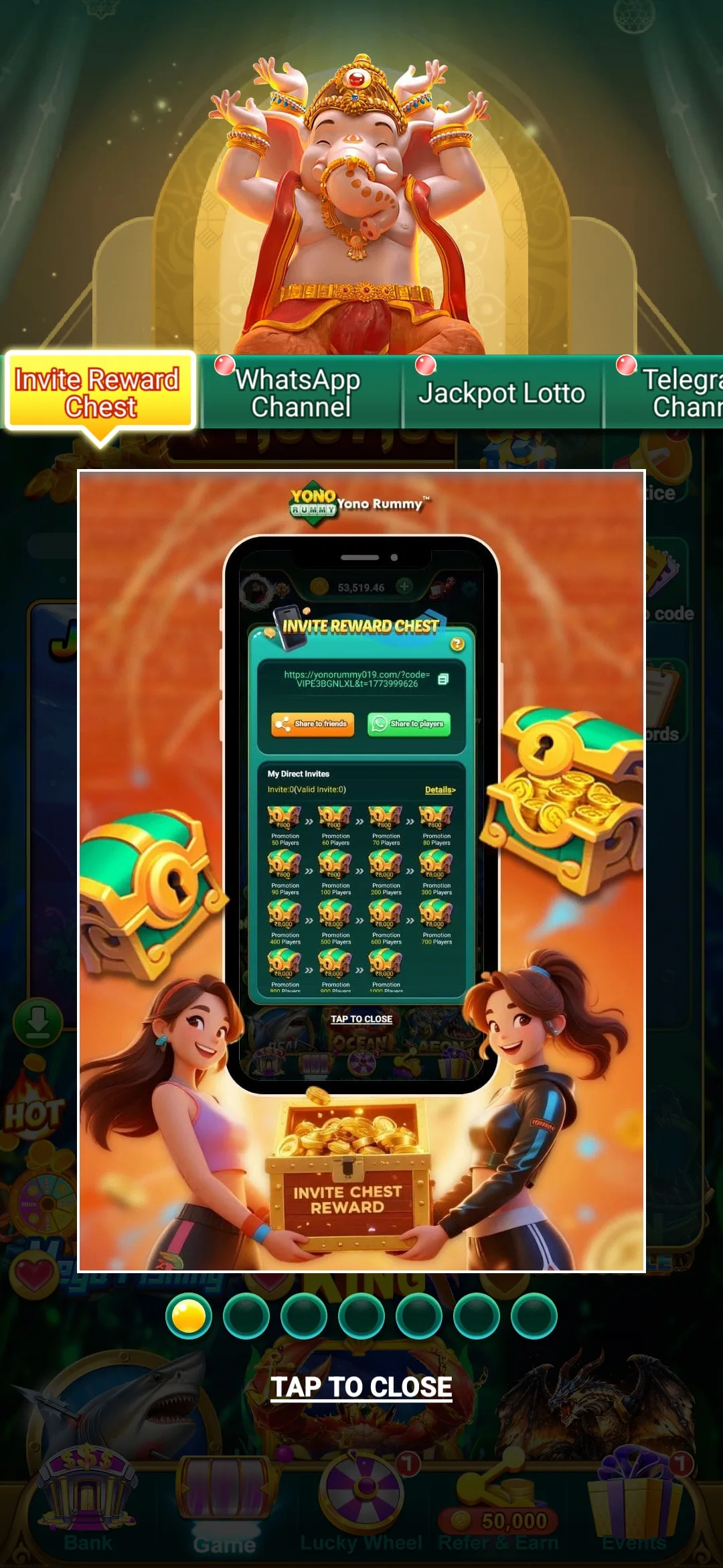 Invite reward view in the YonoRummy app